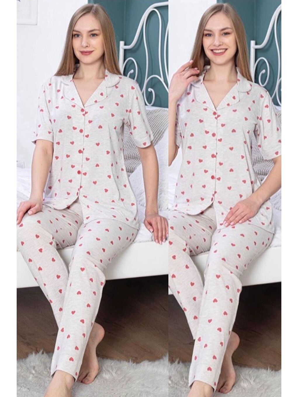 Genç Penye Önden Düğmeli Pijama Takım | Gri 6031