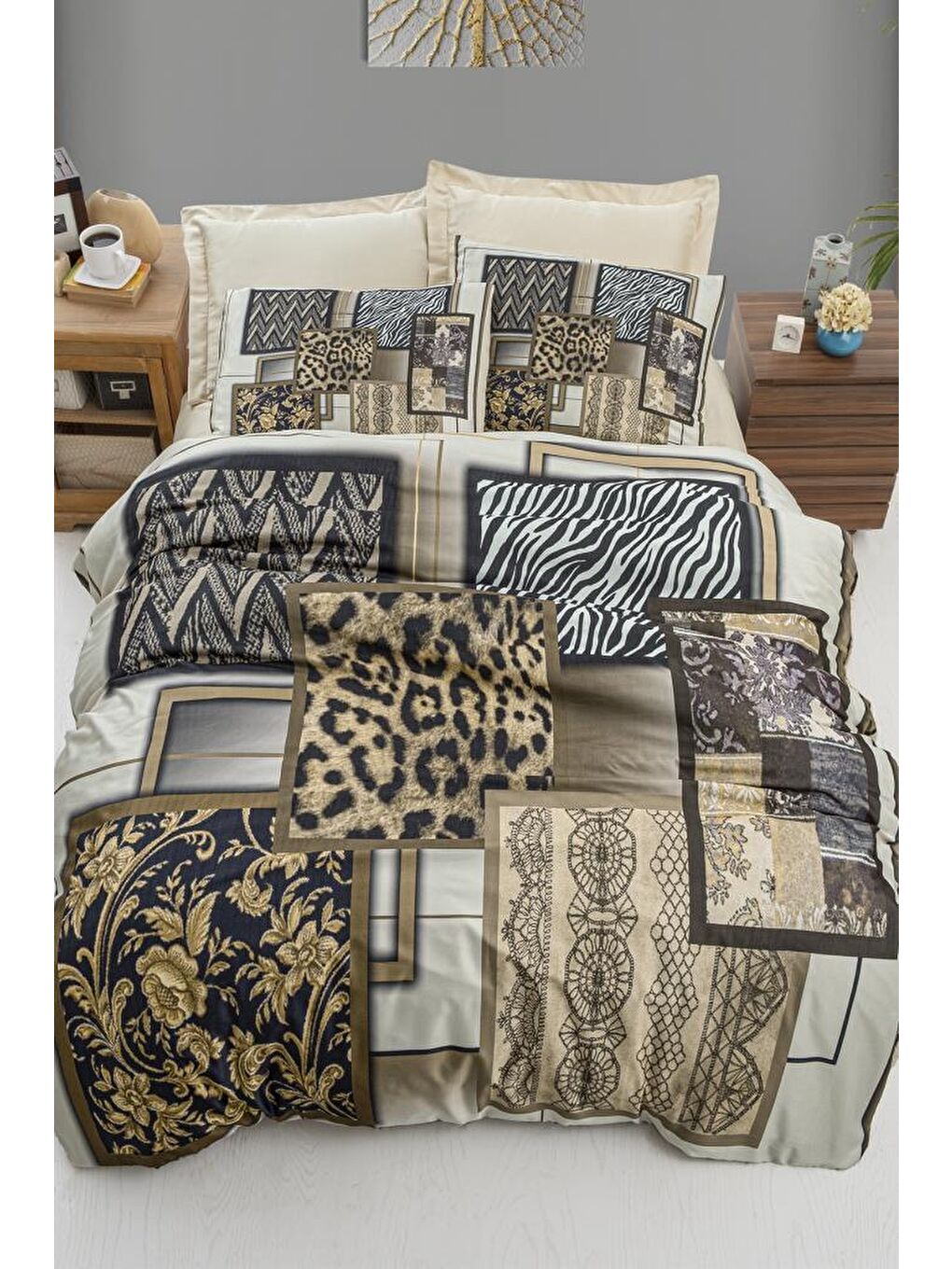 Karışık Alina Pamuk Saten Çift Kişilik Nevresim Takımı