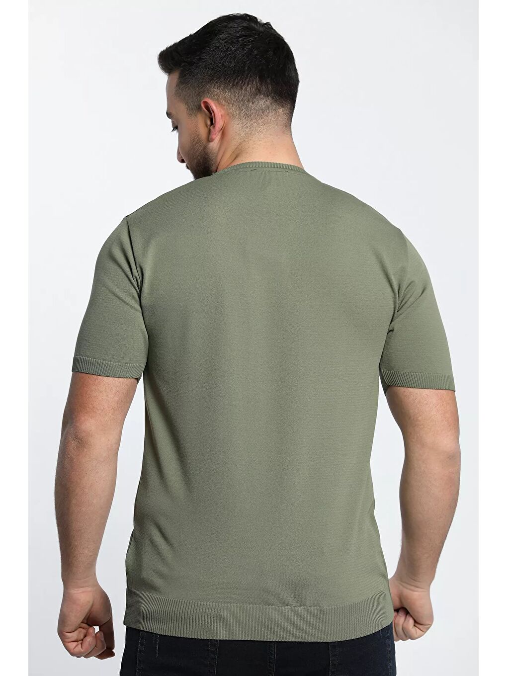 Lacivert Renk Garnili Bisiklet Yaka Erkek Tişört-4