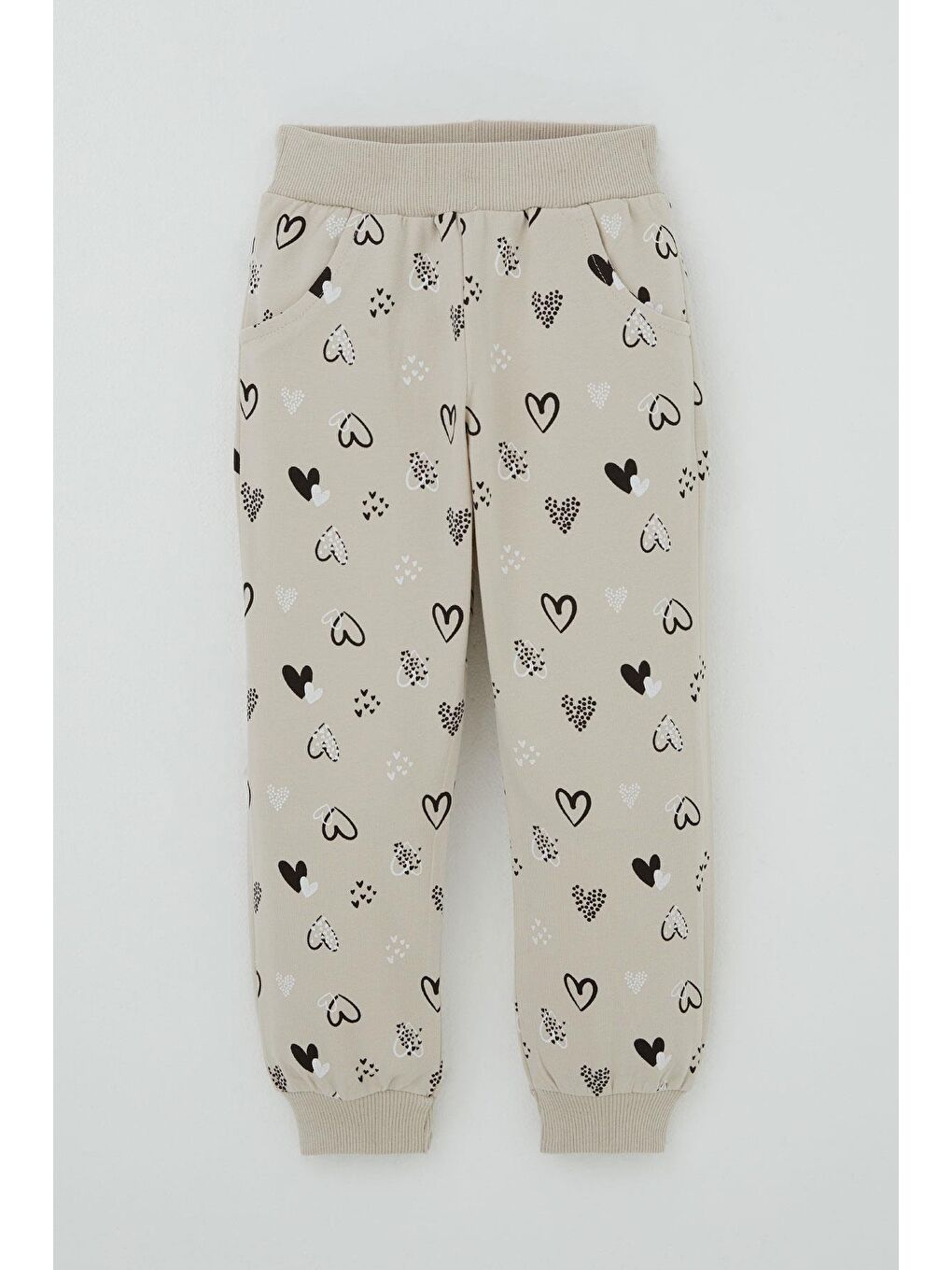 Kız Bebek Eşofman Takımı Kalp Desenli Omuzu Fırfır Detaylı Kapüşonlu Bej (9 Ay-3 Yaş)-2