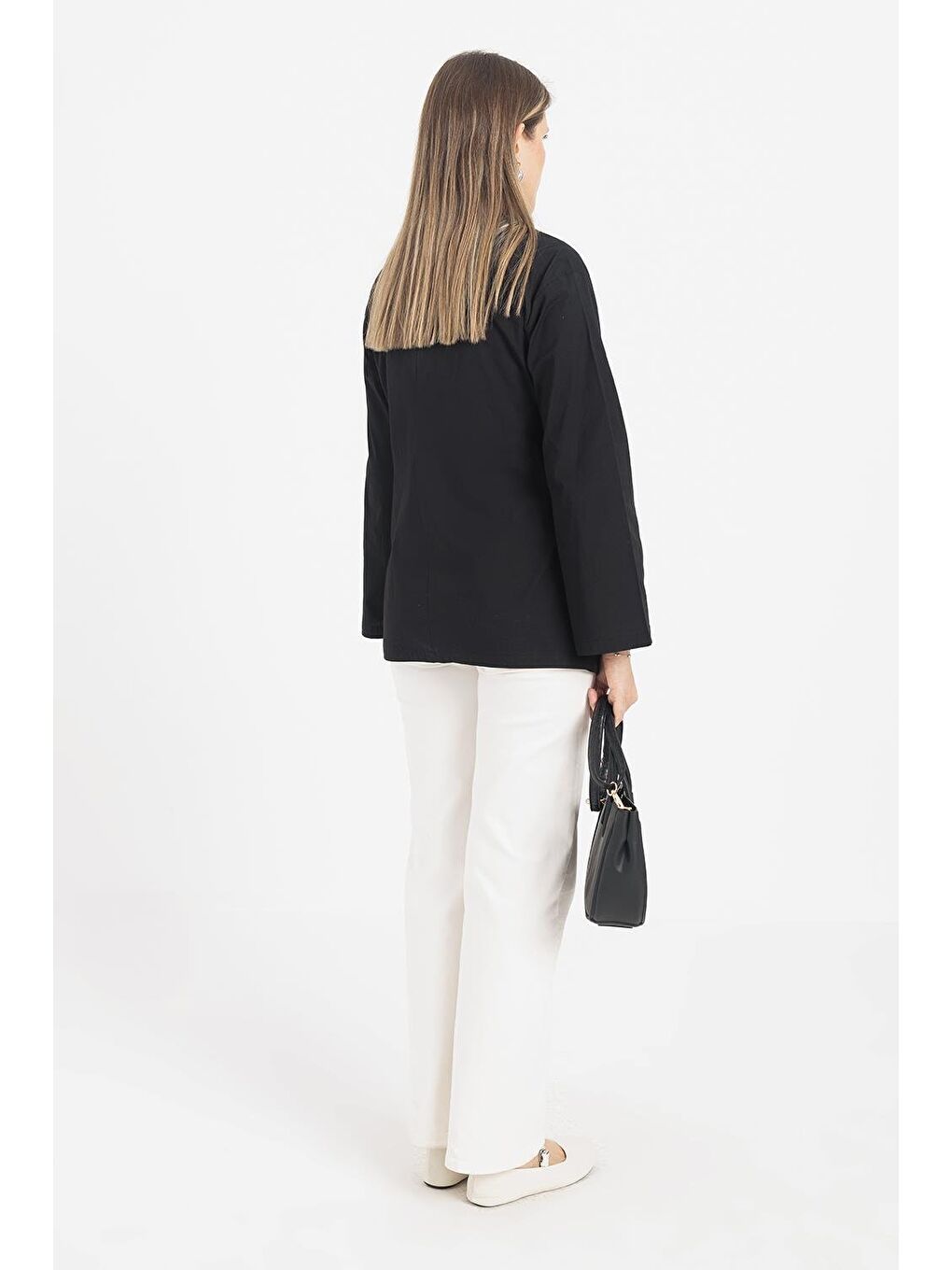 Siyah-Pileli Gizli Fermuarlı Elastanlı Bluz-3