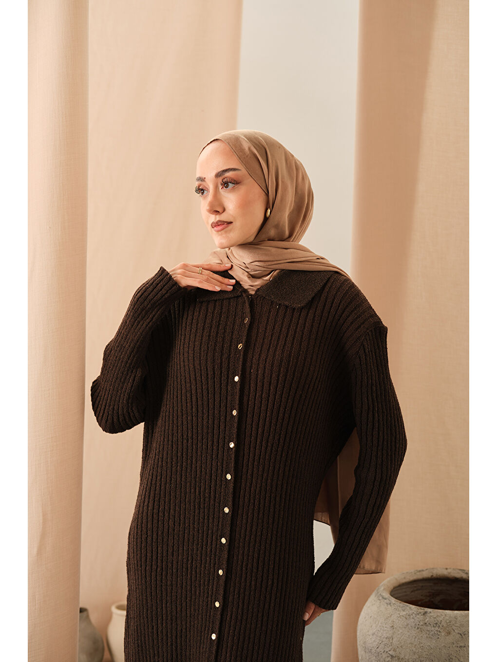 Kadın Detay Triko Elbise Kahverengi-1