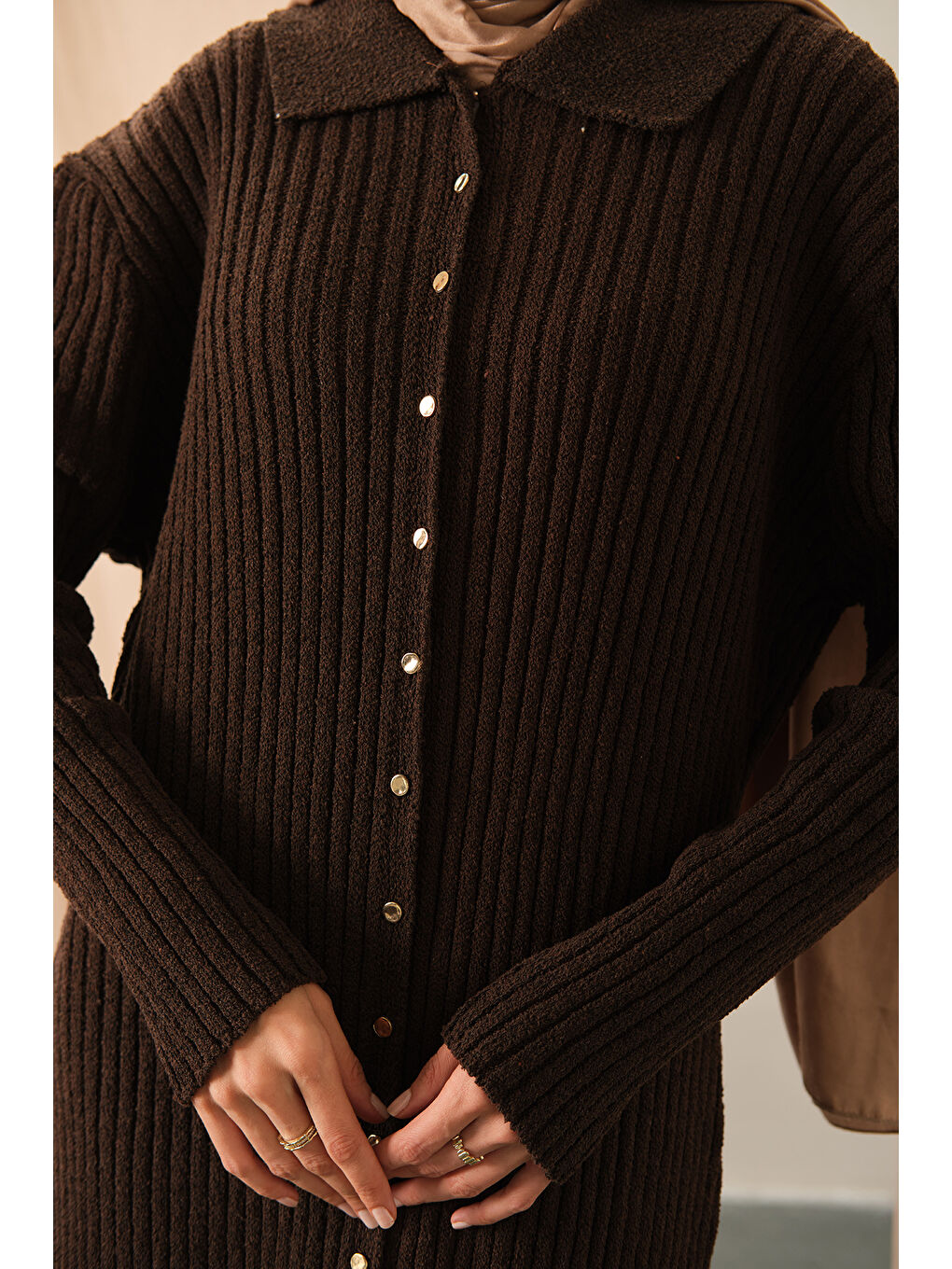 Kadın Detay Triko Elbise Kahverengi-4