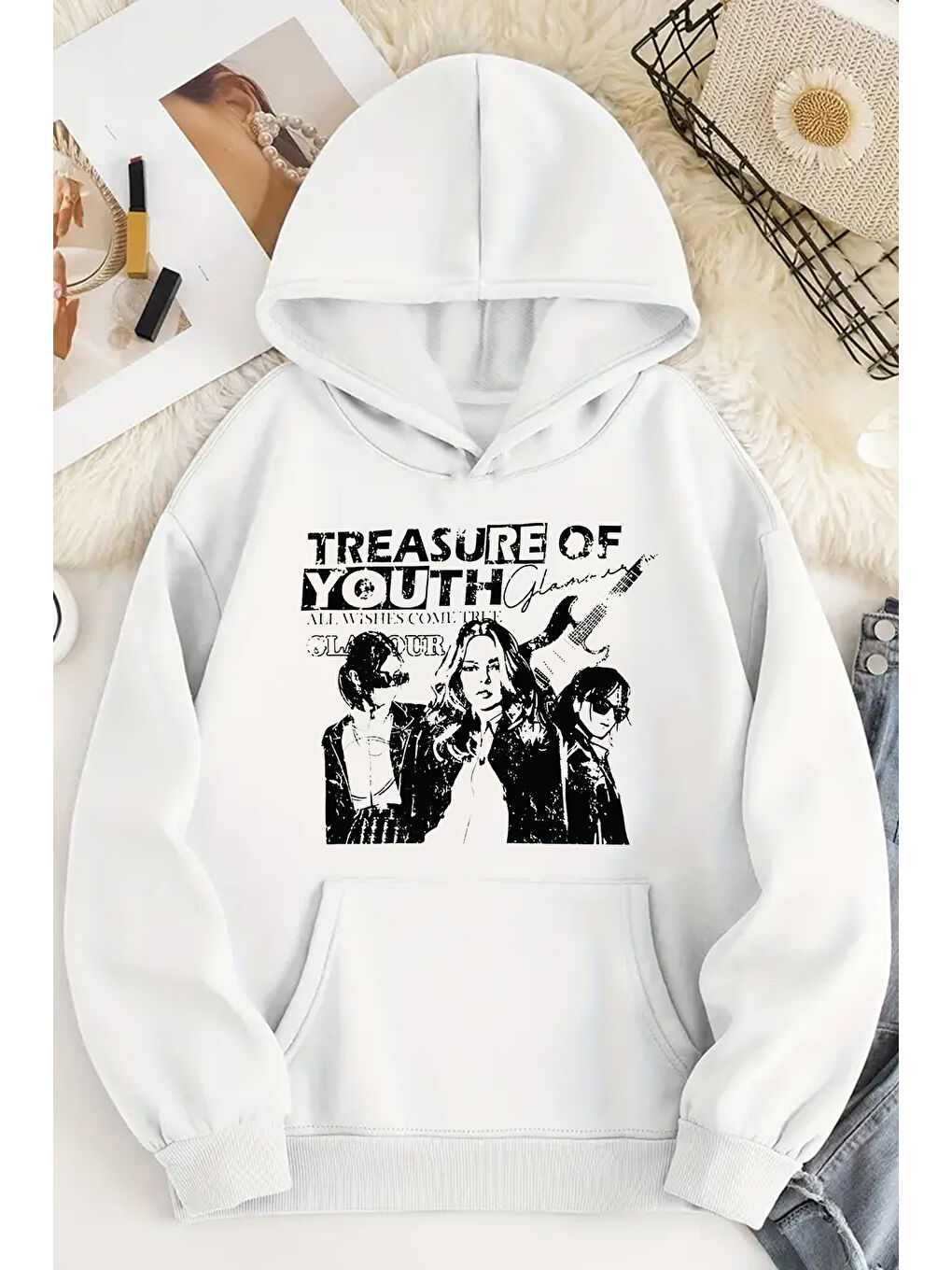 uyguntarz Beyaz Treasure Of Youth Baskılı Oversize Sweatshirt