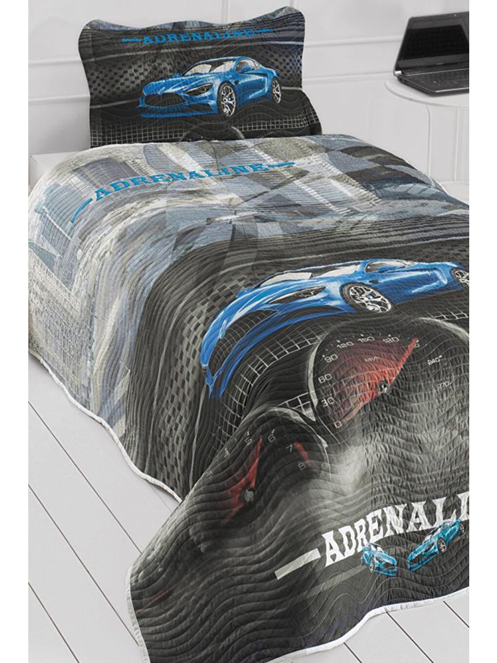 Yeşil Adrenaline Genç ve Çocuk Baskılı Tek Kişilik Yatak Örtüsü Mavi-1