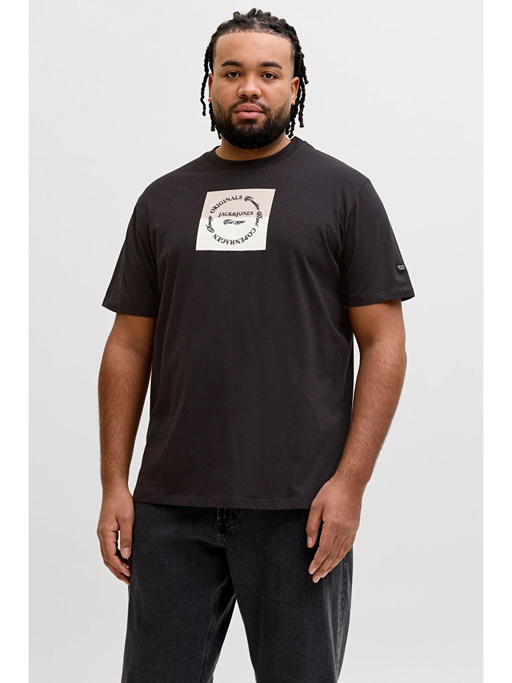 Siyah Plus Büyük Beden Baskılı Regular Fit Bisiklet Yaka T Shirt 12298472