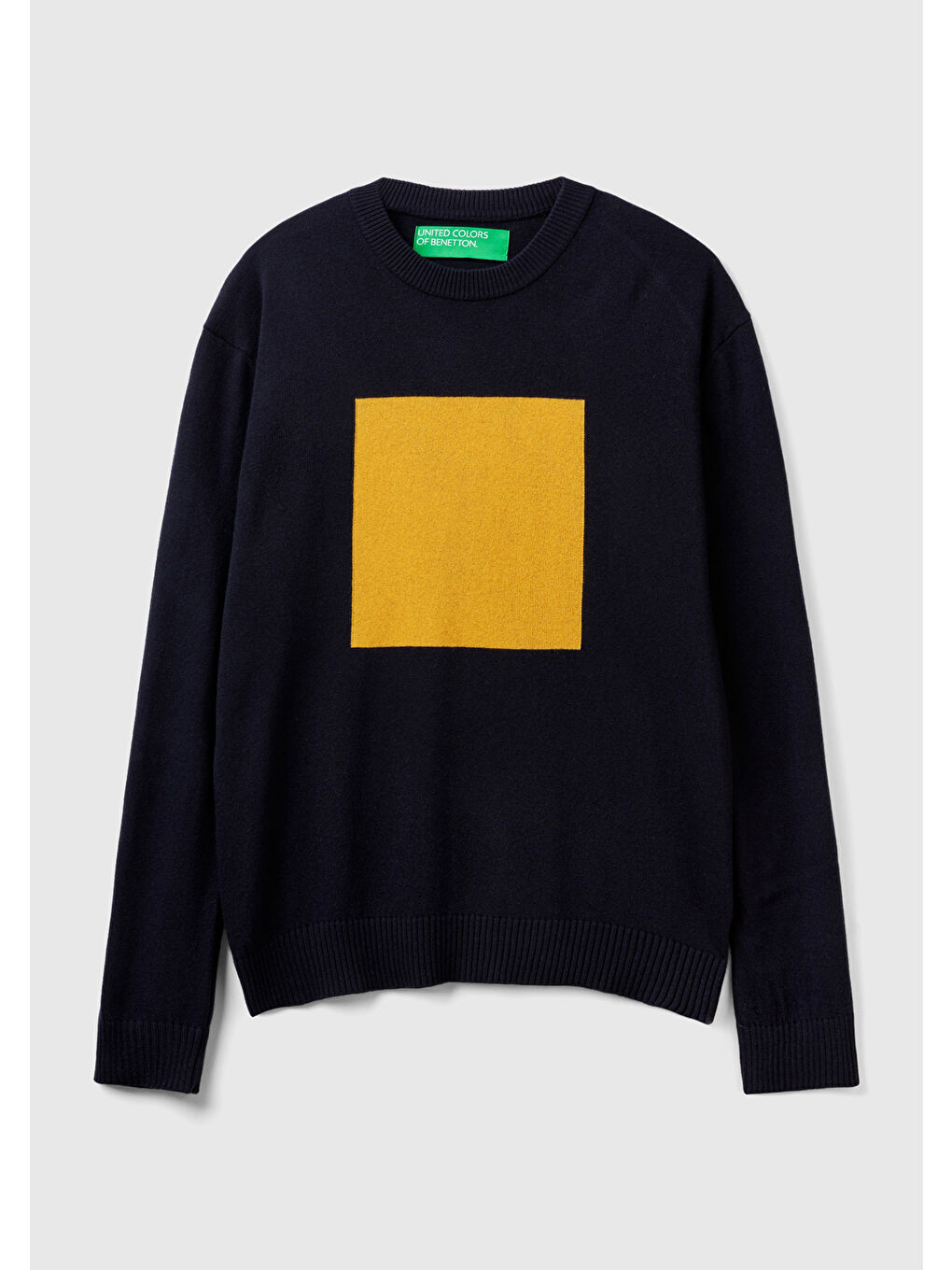 Erkek Sarı Yün Karışımlı Büyük Kare Desenli Kazak-1