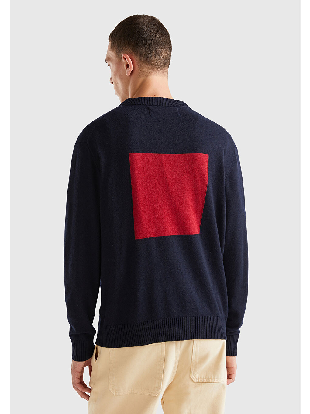 Erkek Sarı Yün Karışımlı Büyük Kare Desenli Kazak-2