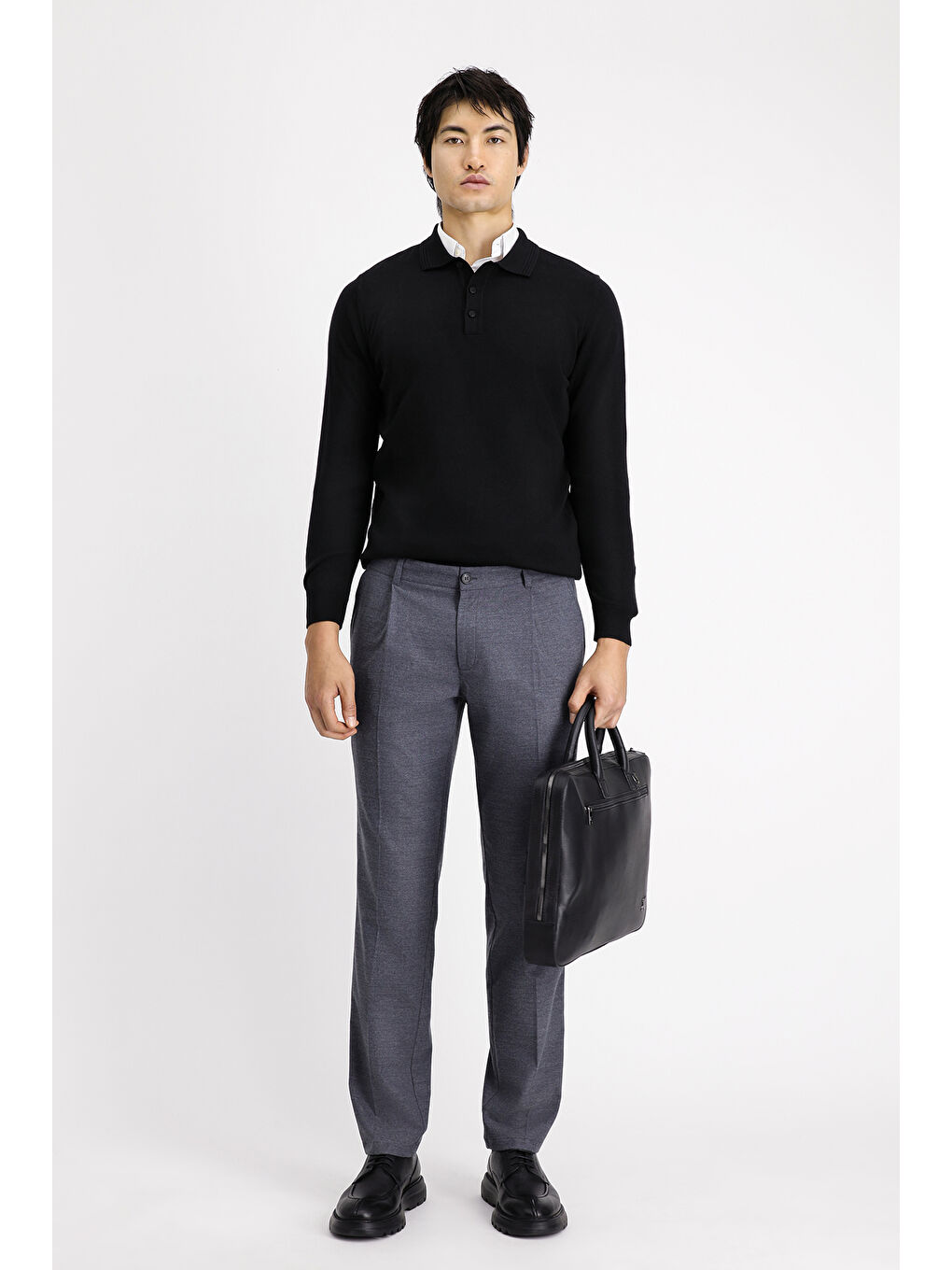 Gri Elastanlı Pileli Klasik Kumaş Pantolon-1