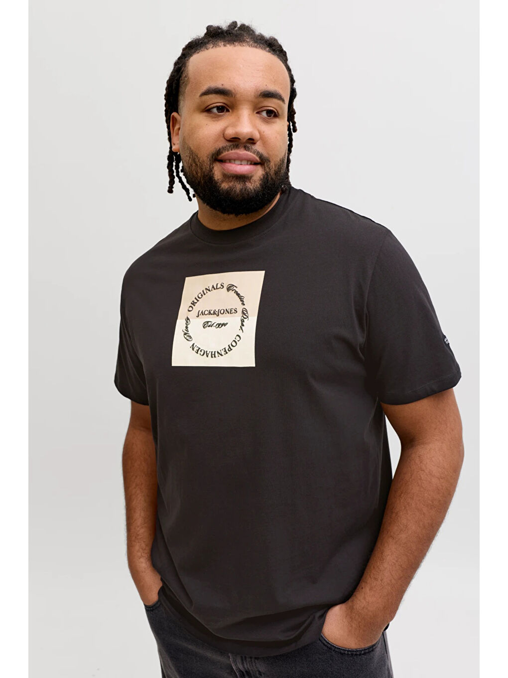 Siyah Plus Büyük Beden Baskılı Regular Fit Bisiklet Yaka T Shirt 12298472-1