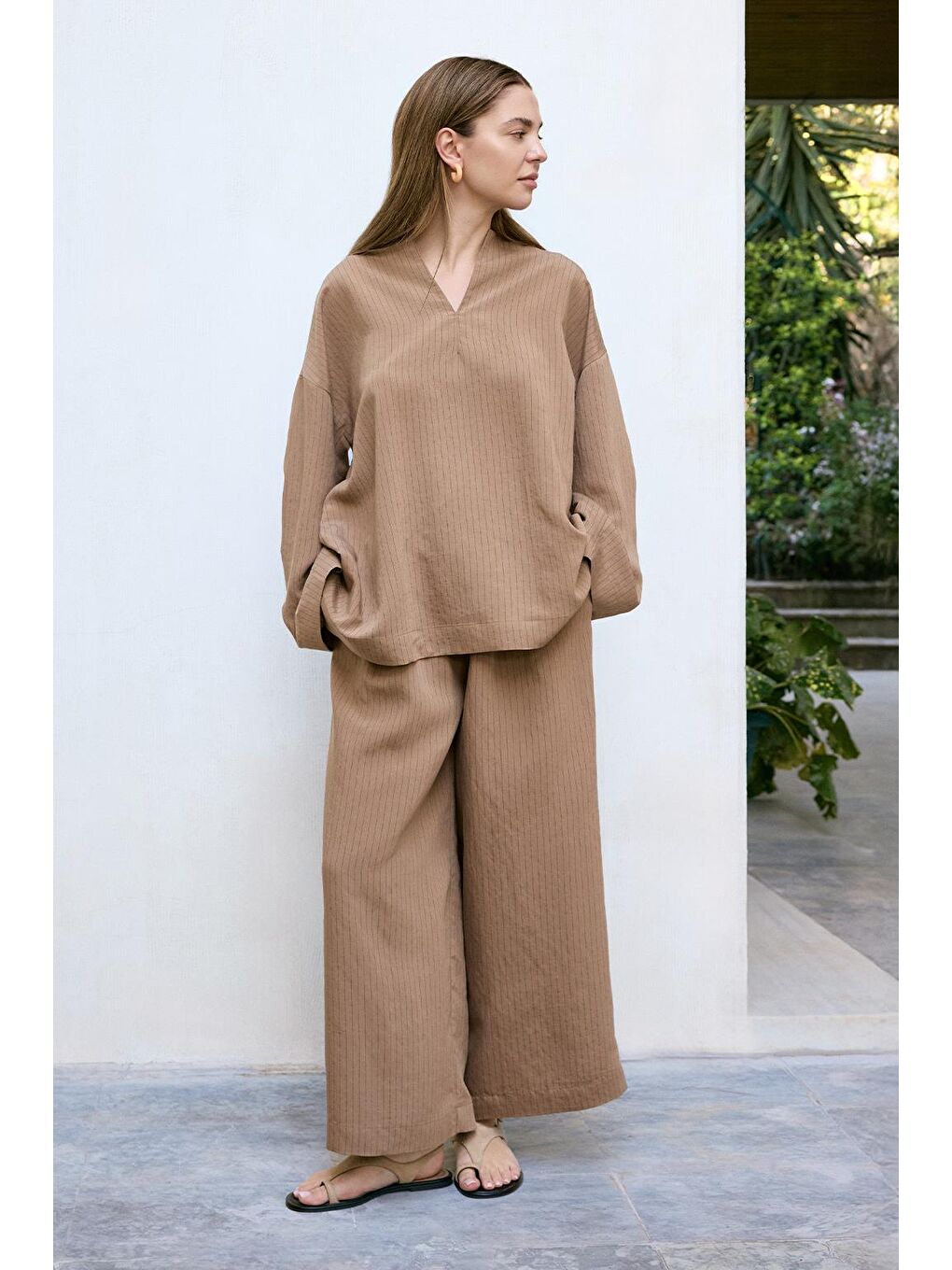 Kahverengi Dory Modal Bluz Pantolon Takım Camel-2