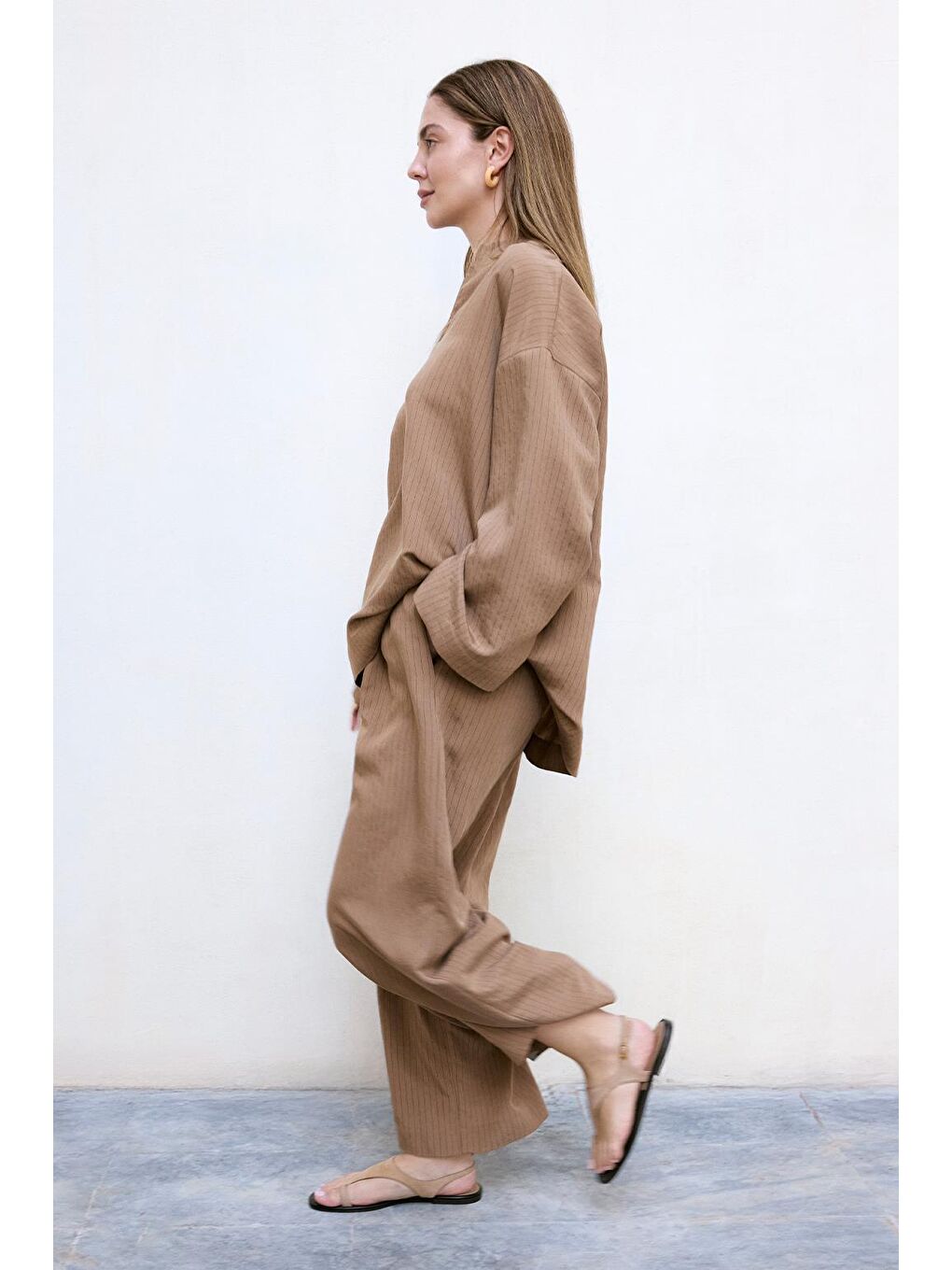 Kahverengi Dory Modal Bluz Pantolon Takım Camel-3