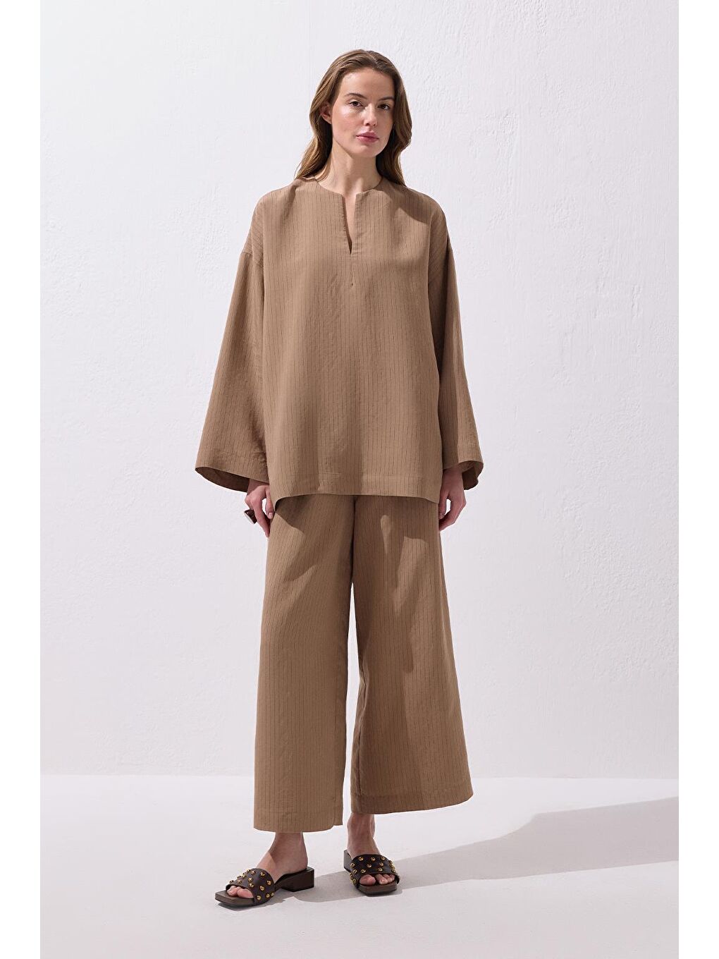 Kahverengi Dory Modal Bluz Pantolon Takım Camel-4