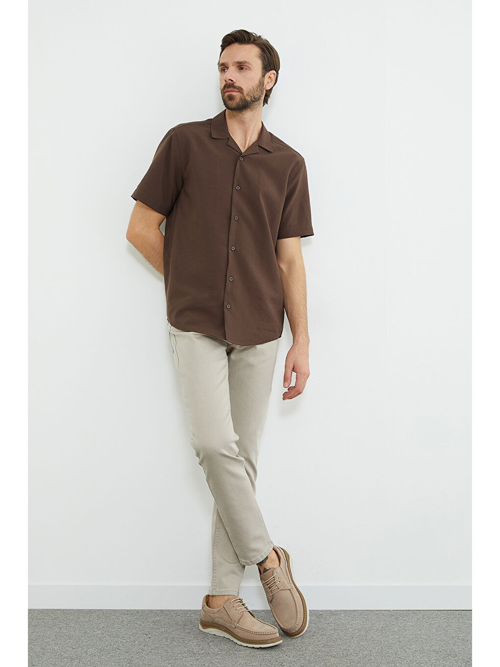 Bej Fermuarlı Slim Fit Jean