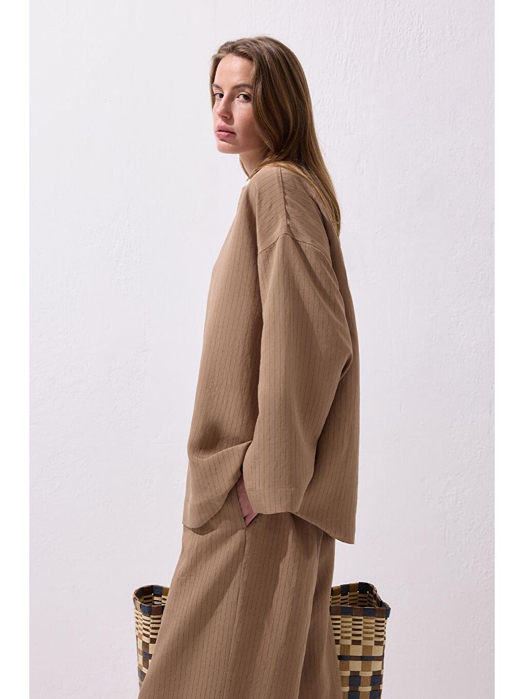 Kahverengi Dory Modal Bluz Pantolon Takım Camel-6