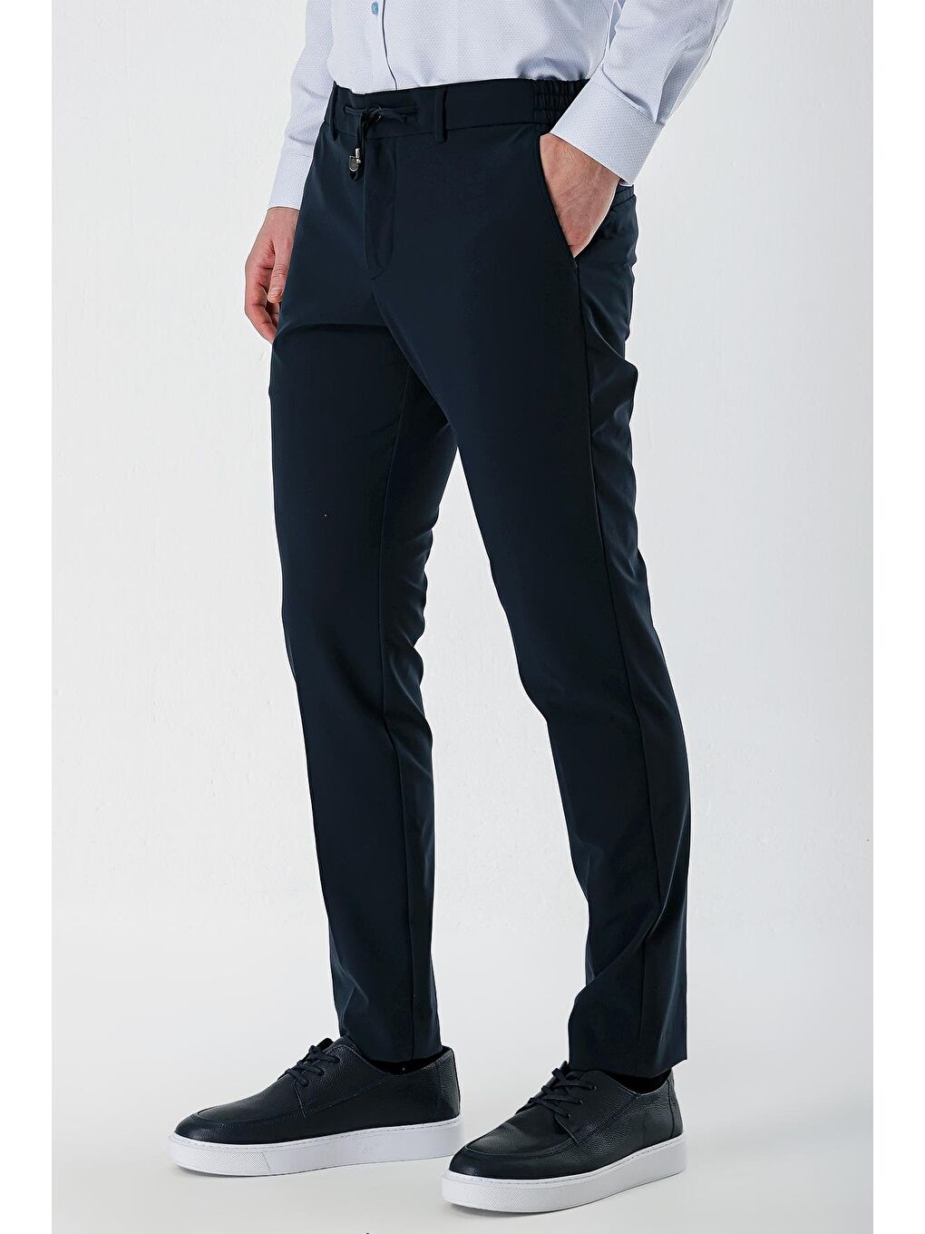 Koyu Lacivert Esnek Lastikli Yandan Cepli Casual Slim Fit Jogger Pantolon 1003240155-2