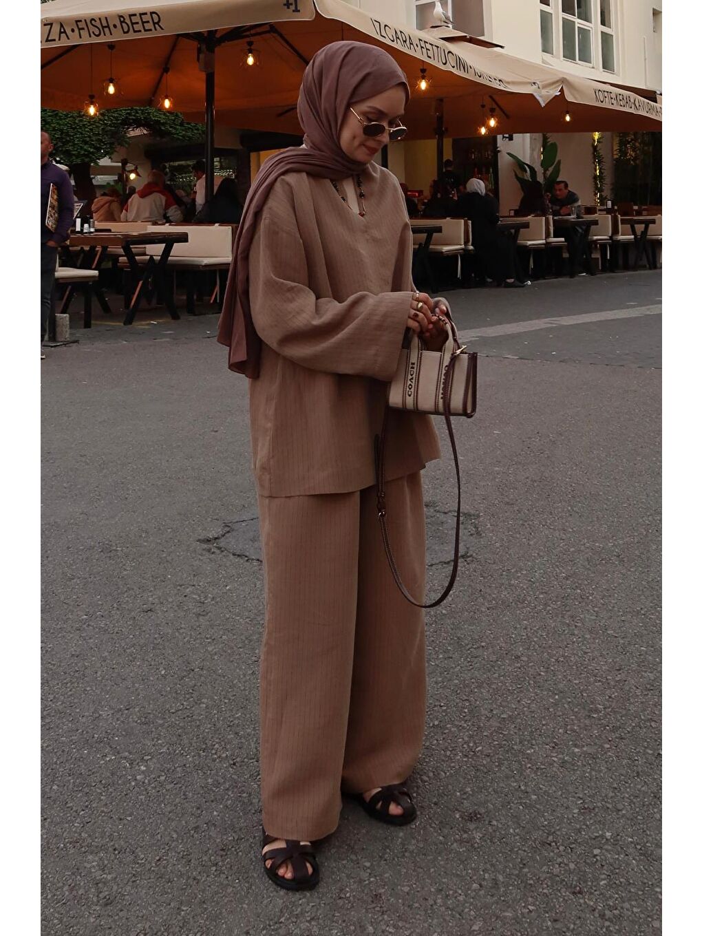 Kahverengi Dory Modal Bluz Pantolon Takım Camel-9