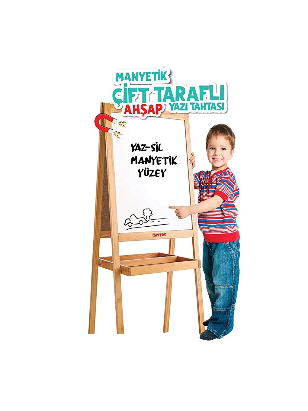 DIYTOY Karışık Manyetik Çift Taraflı Ahşap Yazı Tahtası - 2