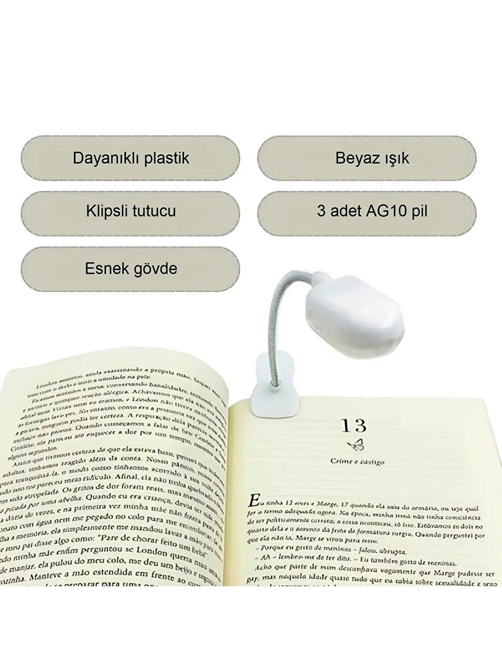 Beyaz Ledli Mandallı Kitap Okuma Lambası OZS7847-1