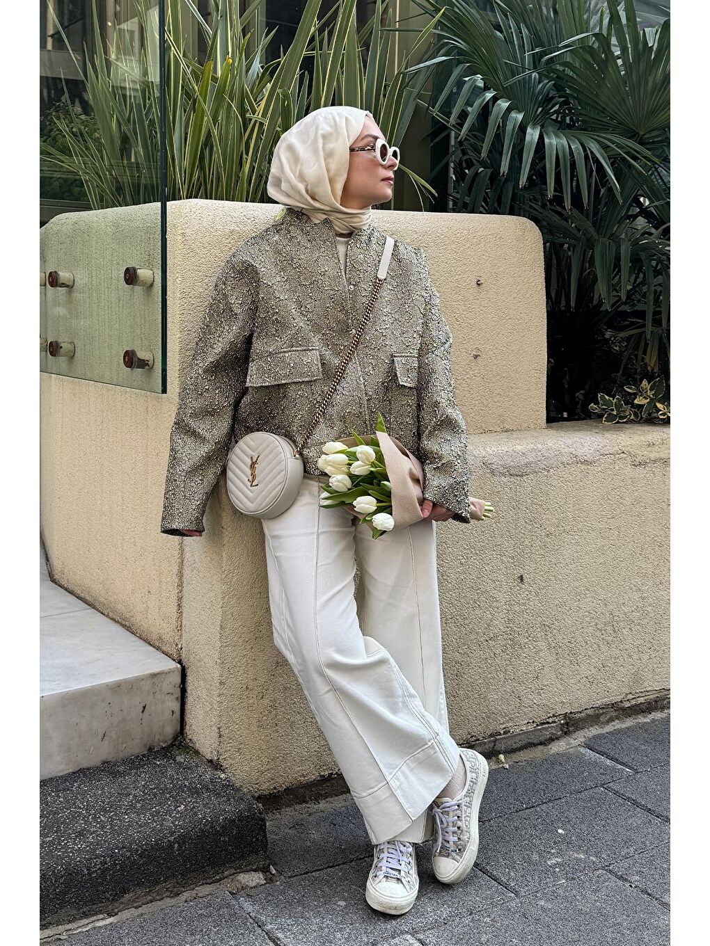 Double Paça Jean Pantolon Ekru-1