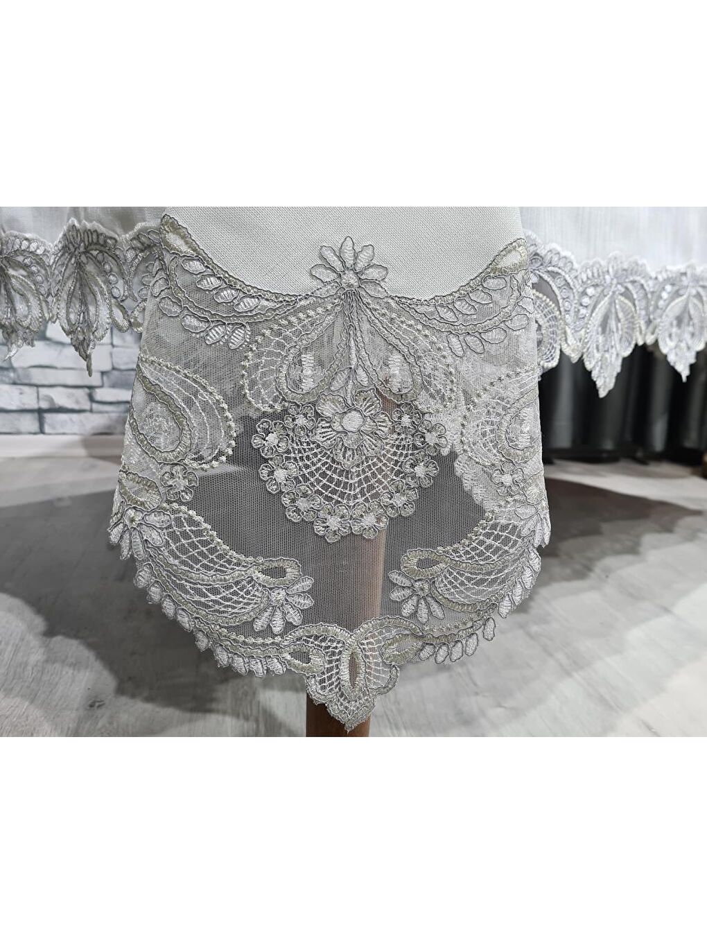 Mavi 26 Parça Fransız Güpürlü Firuze Masa Örtüsü Takımı Krem - Silver-6