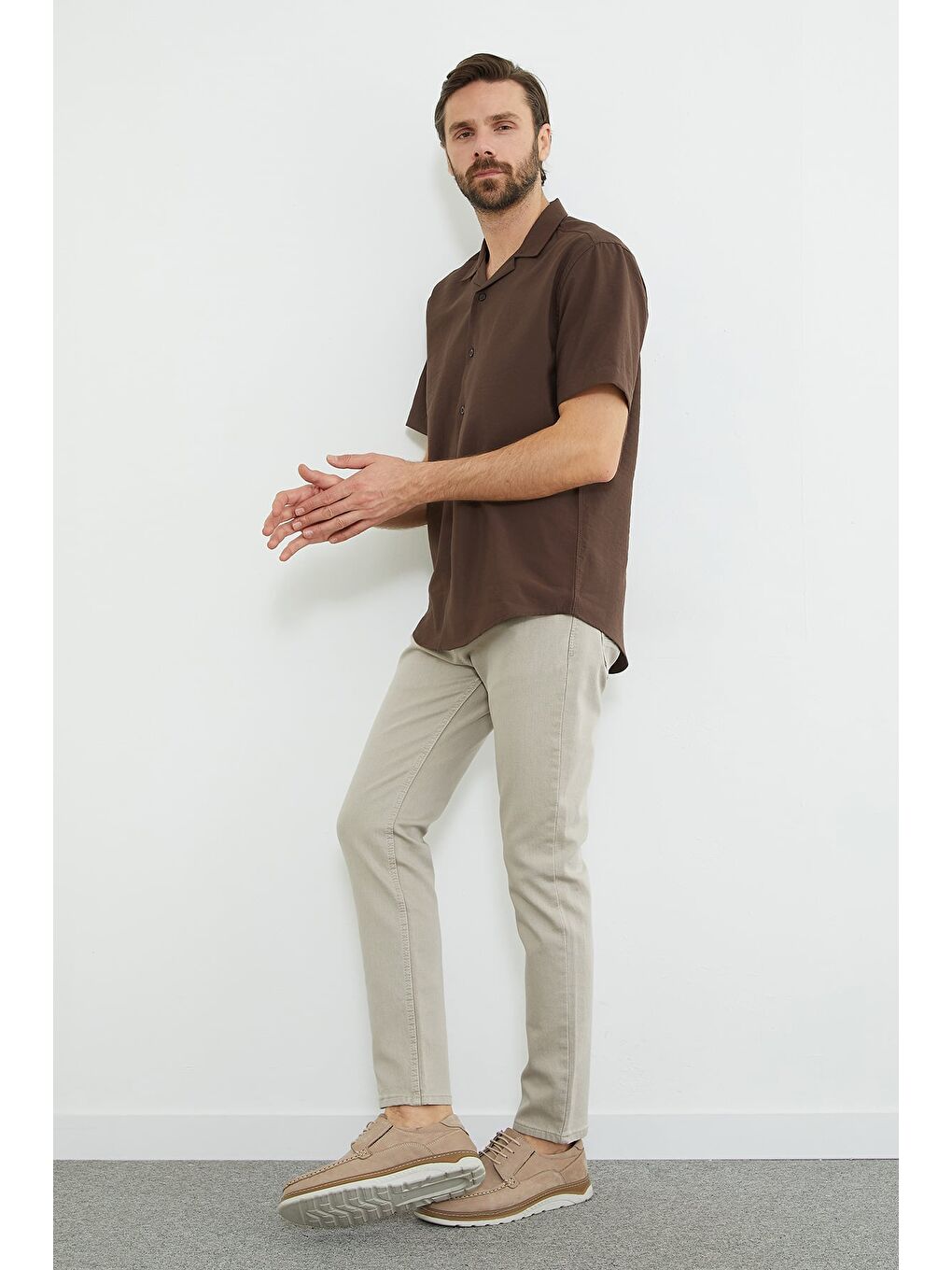 Bej Fermuarlı Slim Fit Jean-3