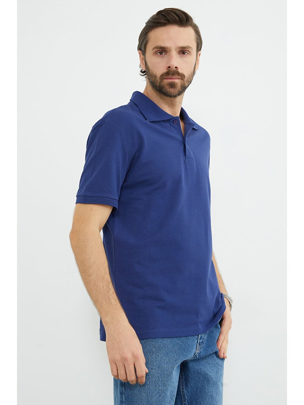 Lacivert Basic Polo Yaka Yarım Düğmeli Tişört-1