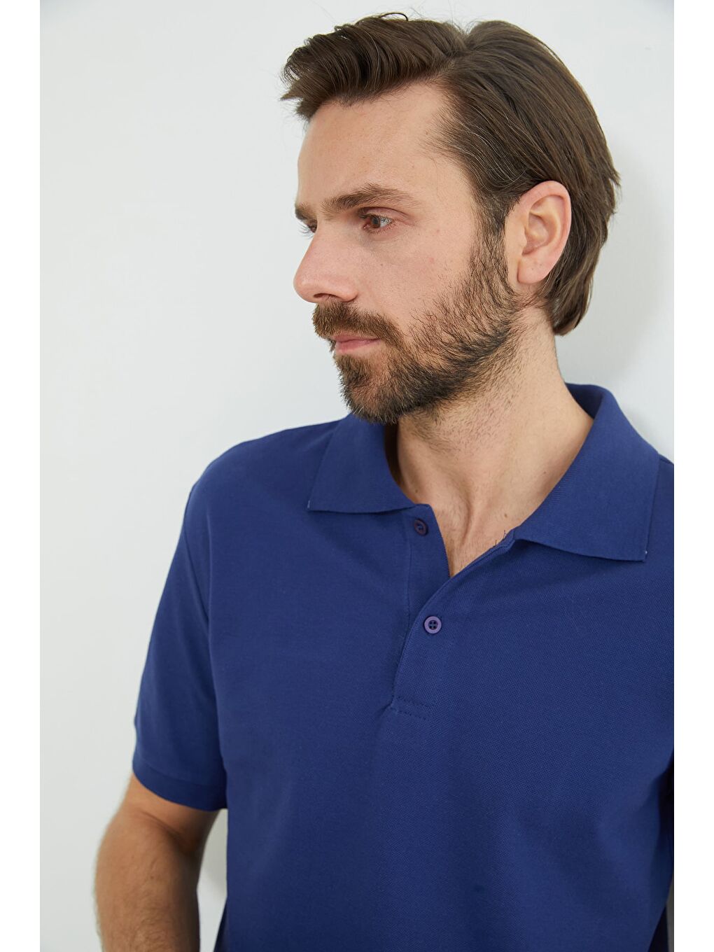 Lacivert Basic Polo Yaka Yarım Düğmeli Tişört-3