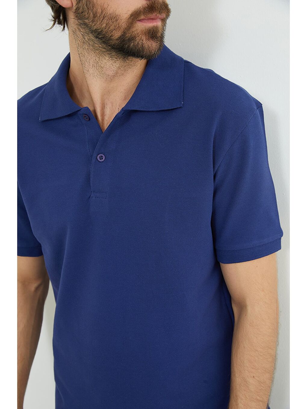 Lacivert Basic Polo Yaka Yarım Düğmeli Tişört-4