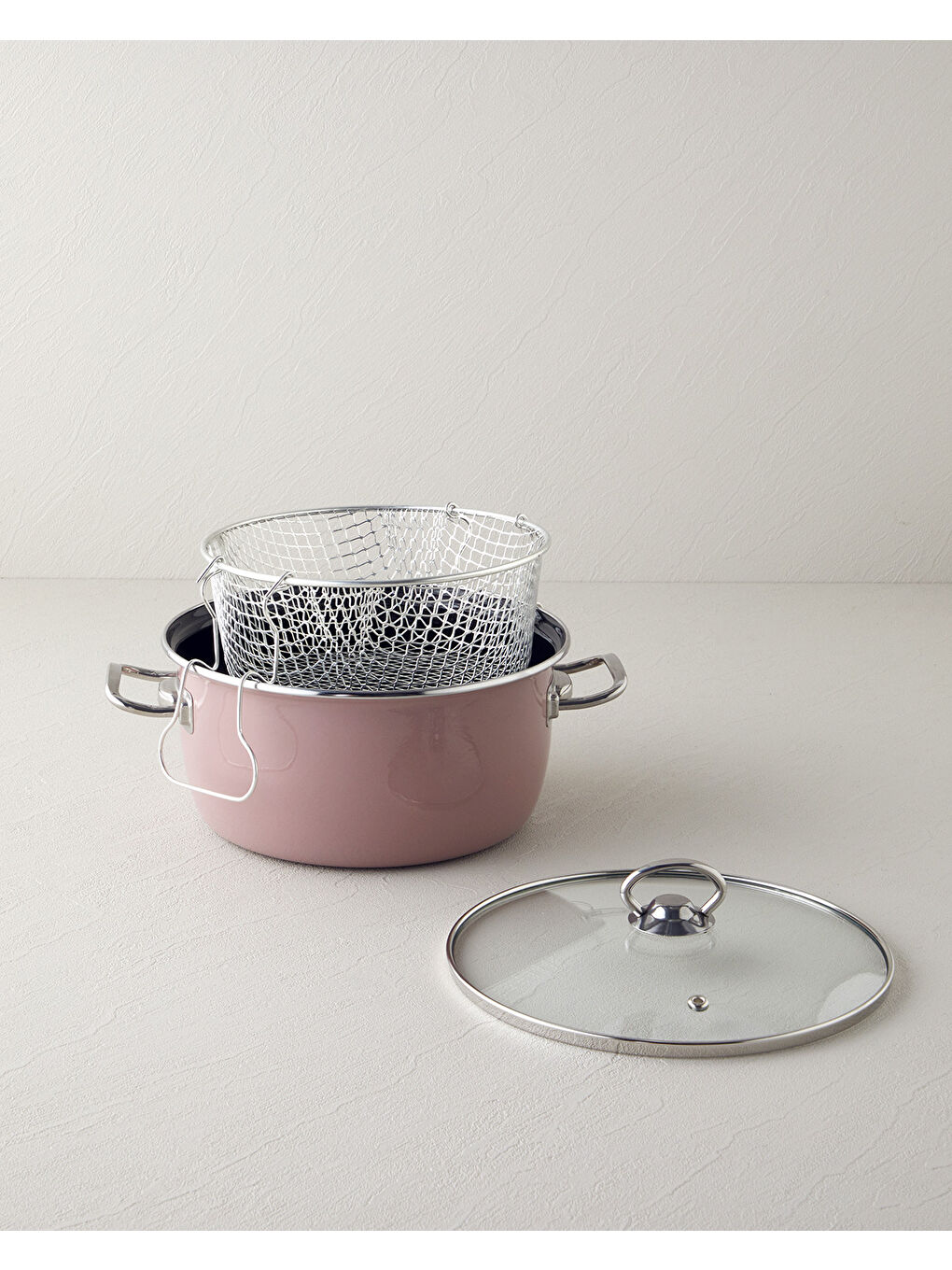 Pembe Sartagi Emaye Kızartma Tenceresi 22 cm Gül Kurusu-1