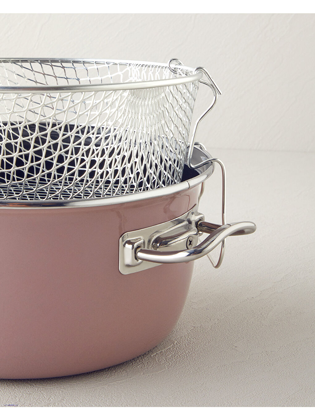 Pembe Sartagi Emaye Kızartma Tenceresi 22 cm Gül Kurusu-2