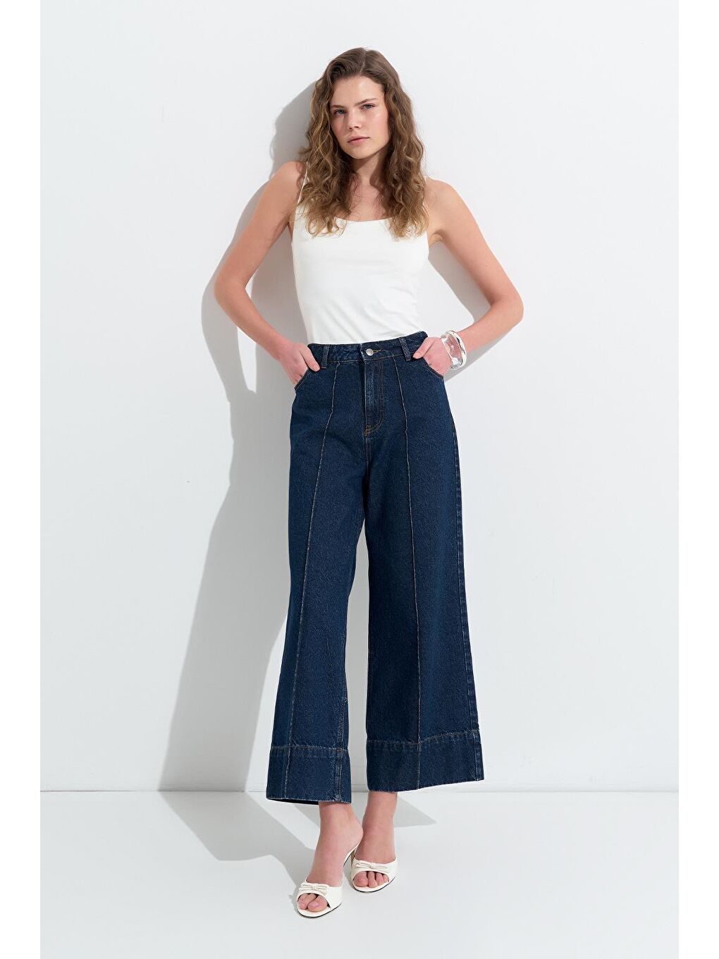 Double Paça Jean Pantolon Koyu Mavi-3