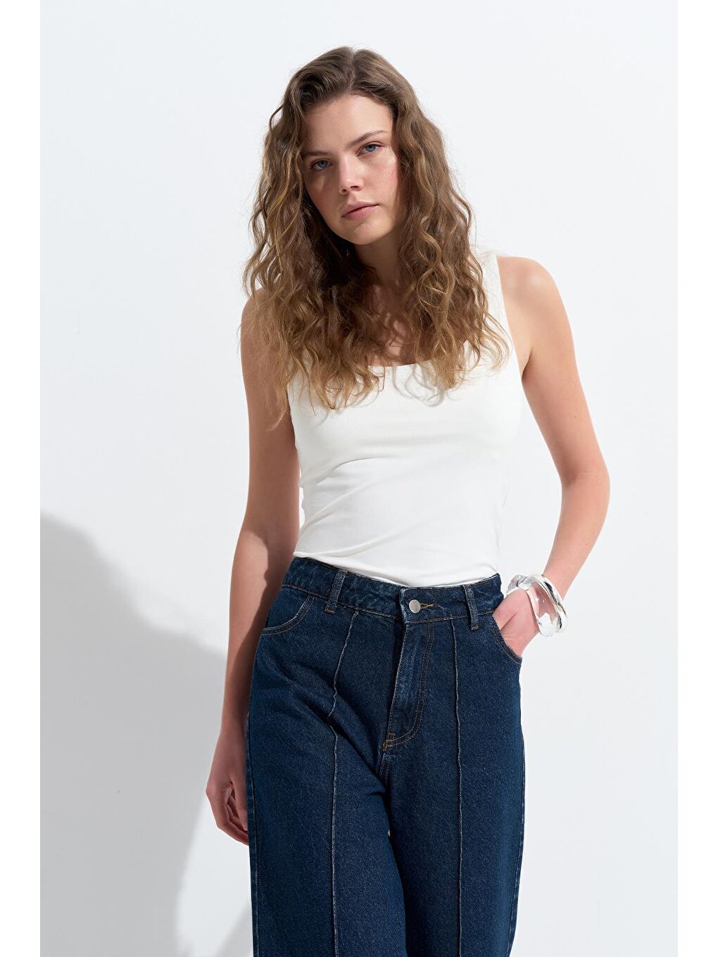 Double Paça Jean Pantolon Koyu Mavi-6