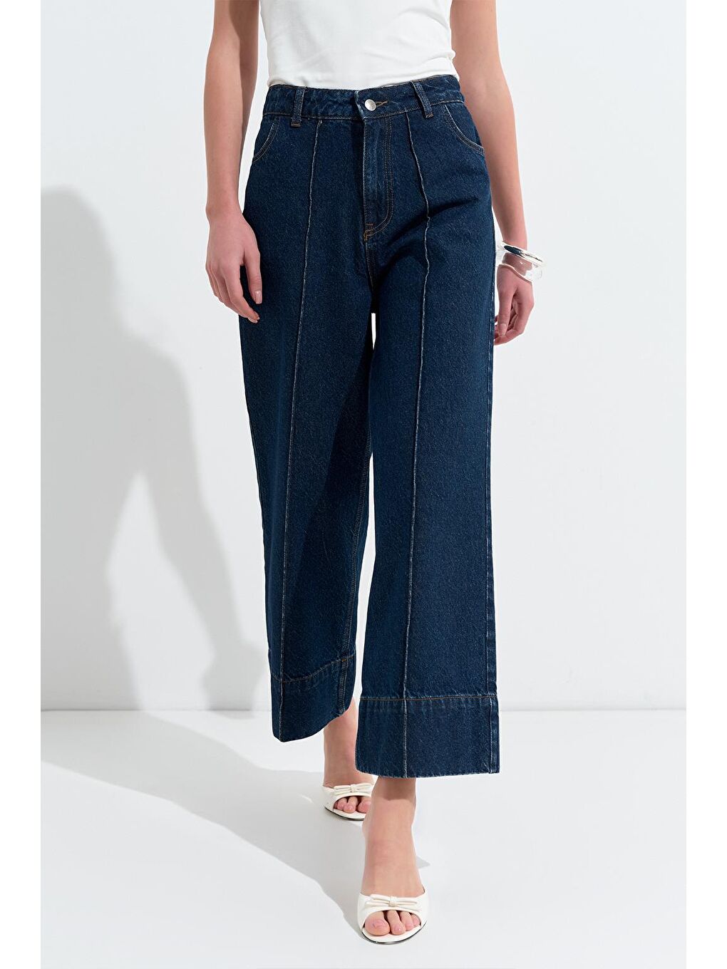 Double Paça Jean Pantolon Koyu Mavi-7