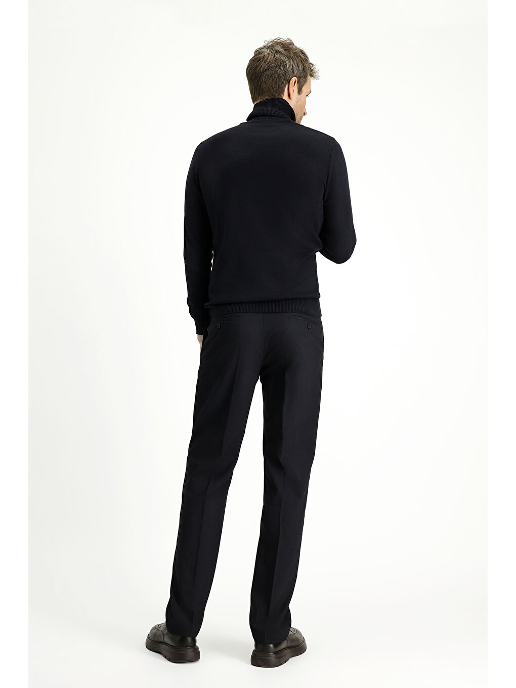 Lacivert Slim Fit Dar Kesim Elastanlı Pileli Klasik Kumaş Pantolon-3