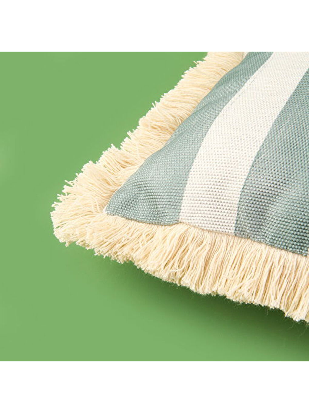 Mor Soft Line Saçaklı Kırlent - Yeşil / Ekru - 35x55 cm-2