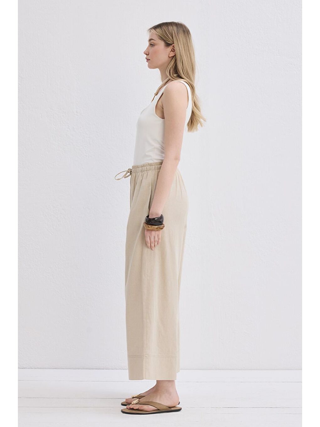 Bej Doren Keten Pantolon Naturel-4