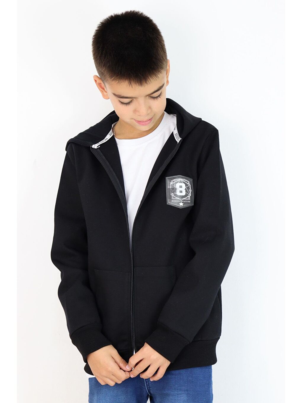 Erkek Çocuk Hırka Değişken Arma Baskılı Fermuarlı Cepli Siyah (8-10 Yaş)-2