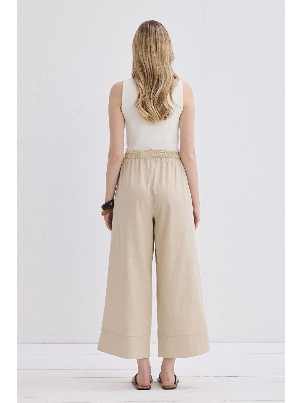 Bej Doren Keten Pantolon Naturel-5