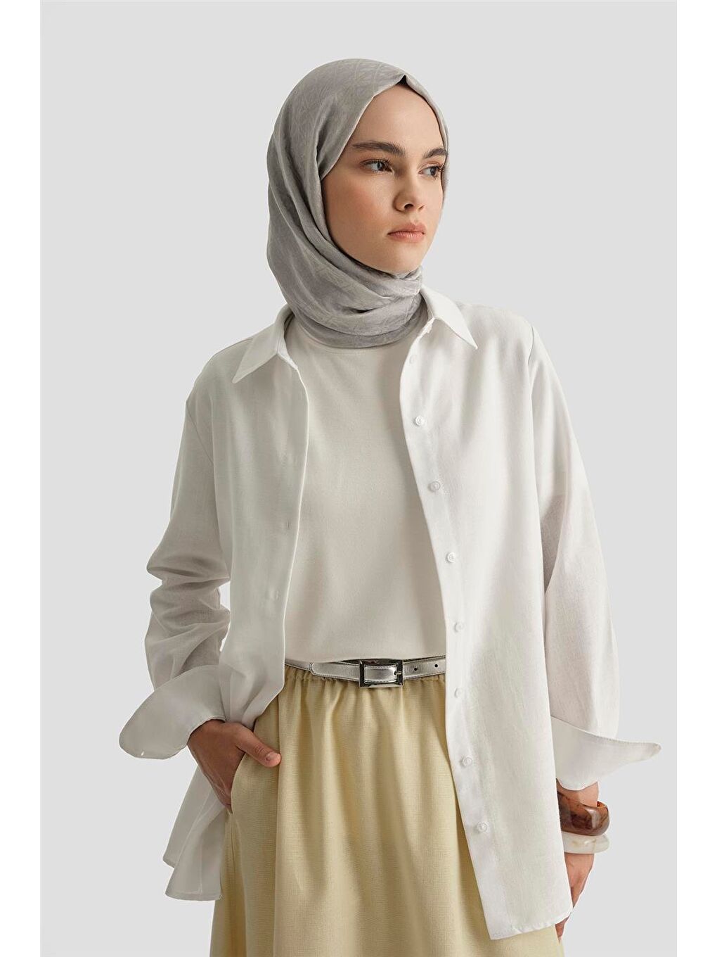 Keten Basic Gömlek 25Y3726 Beyaz-2