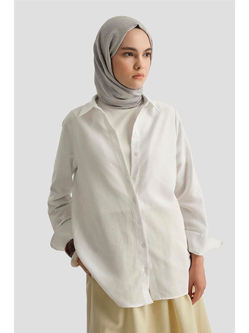 Keten Basic Gömlek 25Y3726 Beyaz-3