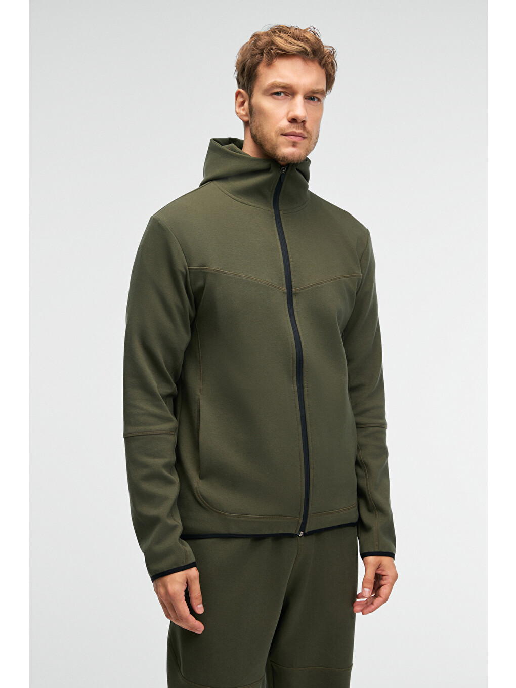 Avener Erkek Kapüşonlu Baskılı Fermuarlı Haki Sweatshirt-2