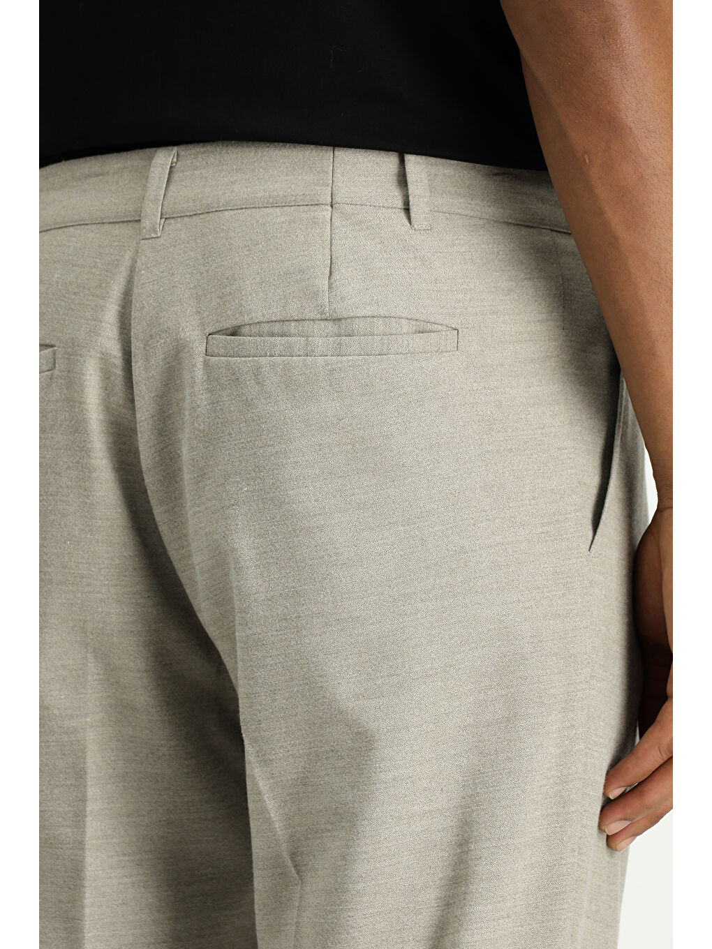 Bej Slim Fit Dar Kesim Elastanlı Pileli Klasik Kumaş Pantolon-6