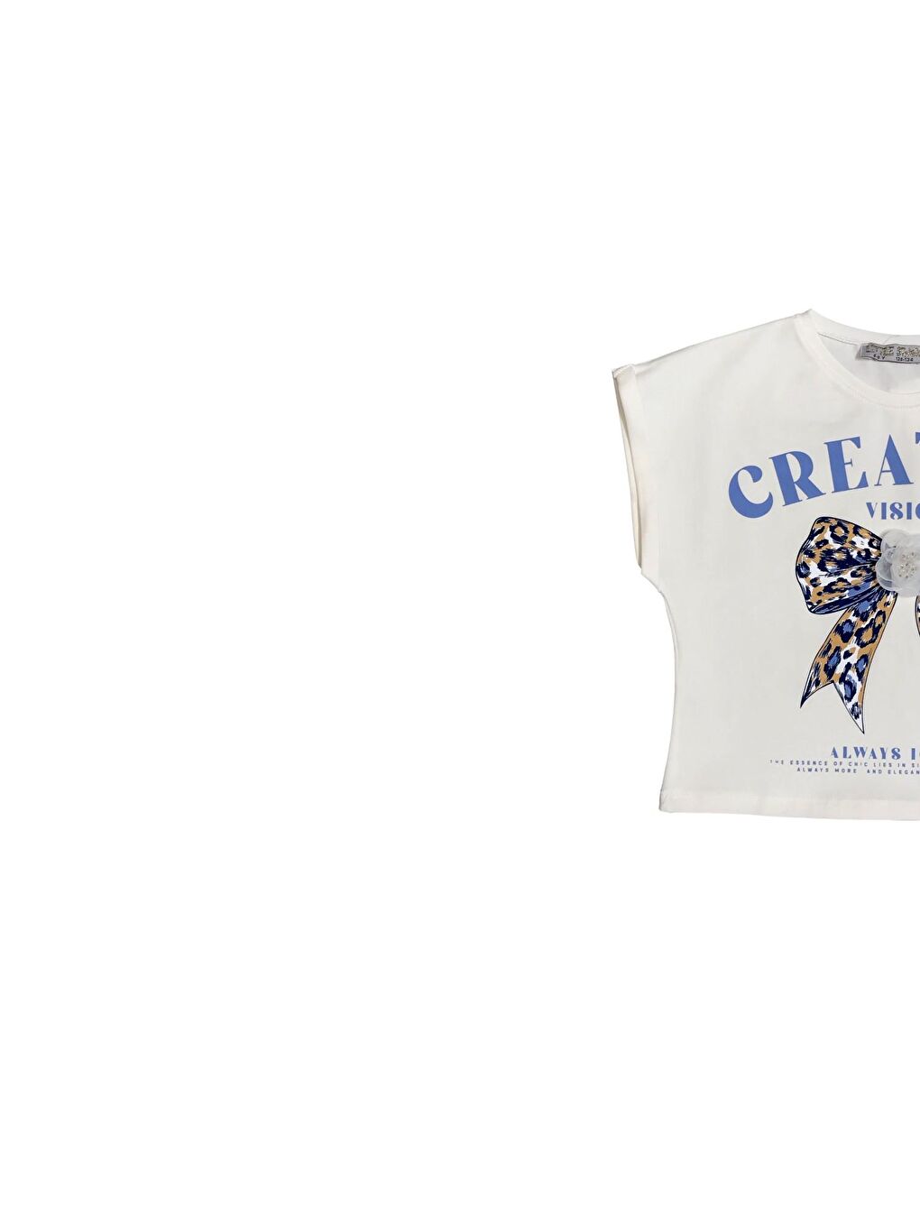Ekru Kız Çocuk Leopar Fiyonk Tshirt-1