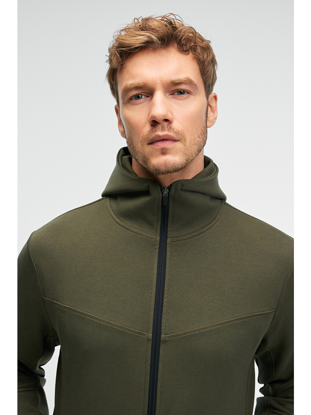 Avener Erkek Kapüşonlu Baskılı Fermuarlı Haki Sweatshirt-3
