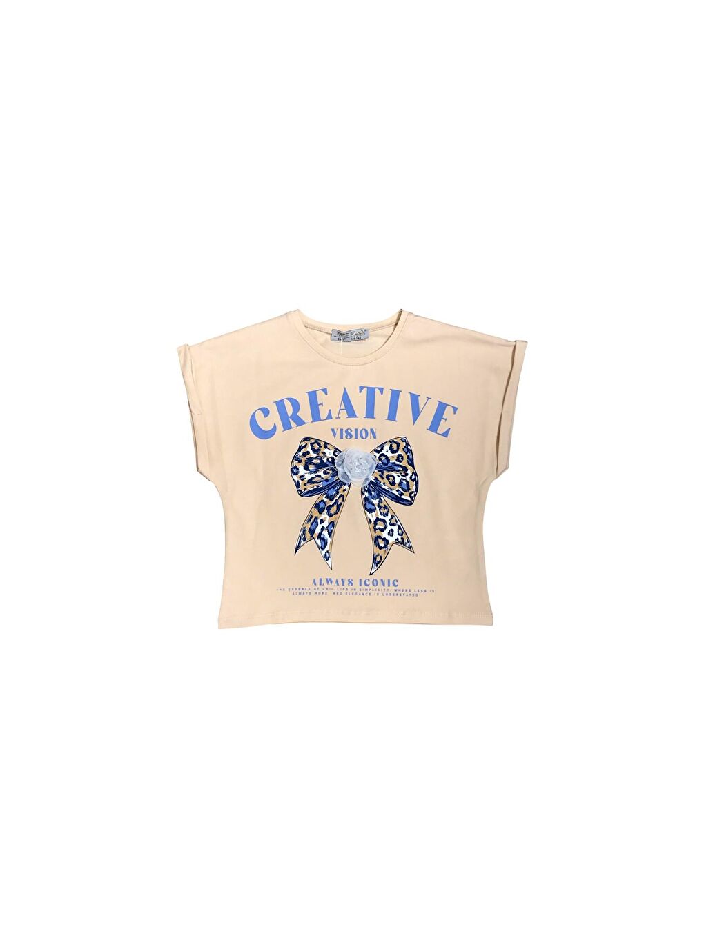 Bej Kız Çocuk Leopar Fiyonk Tshirt