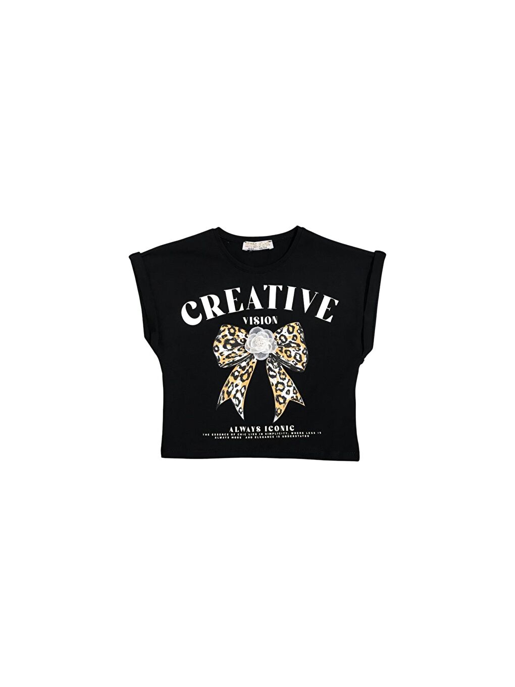 Siyah Kız Çocuk Leopar Fiyonk Tshirt