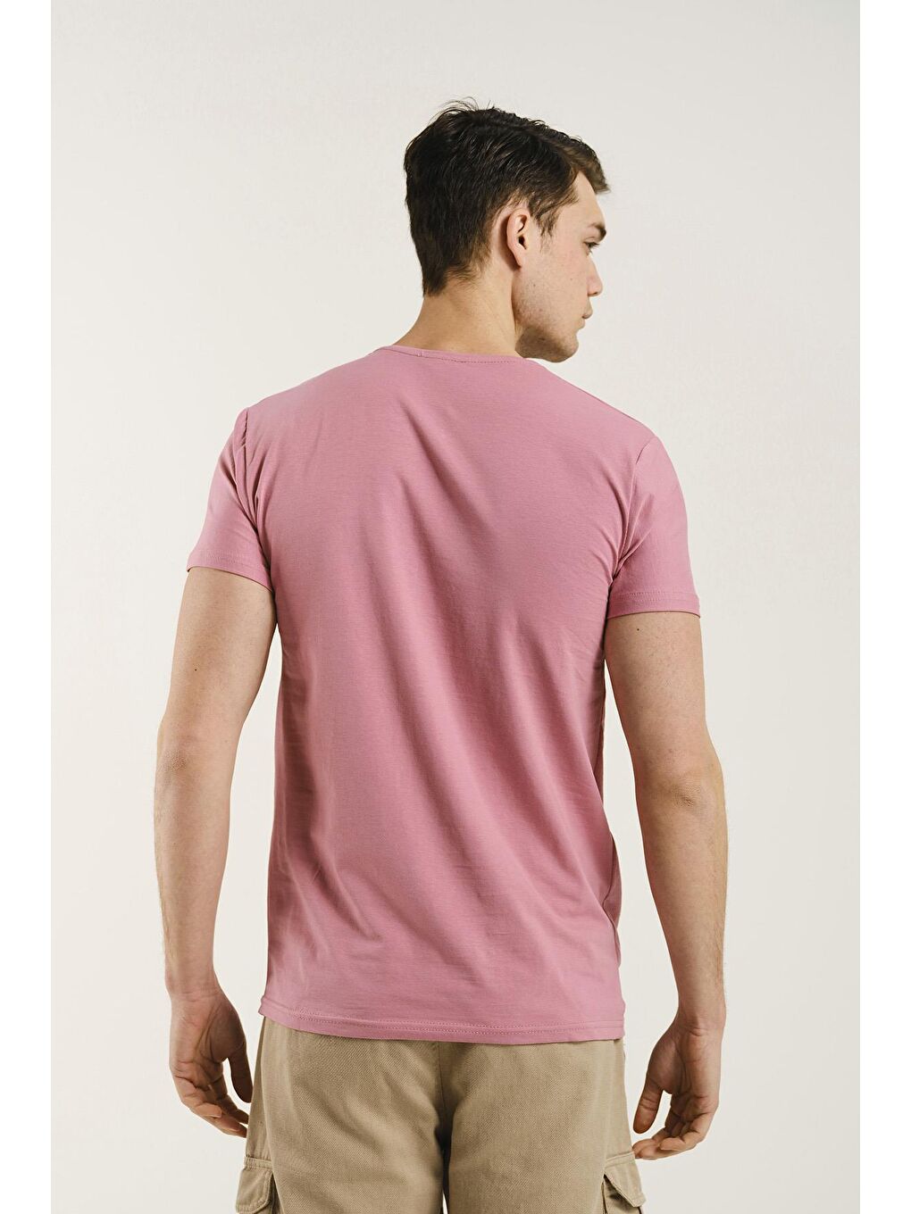 Oksit Pudra V Yaka Slim Fit Basic Erkek Tshirt - 2