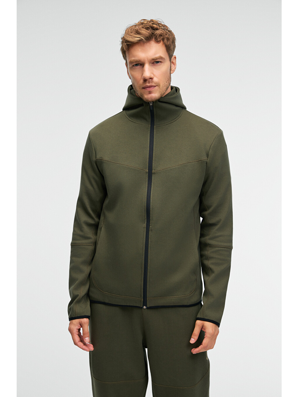 Avener Erkek Kapüşonlu Baskılı Fermuarlı Haki Sweatshirt-4