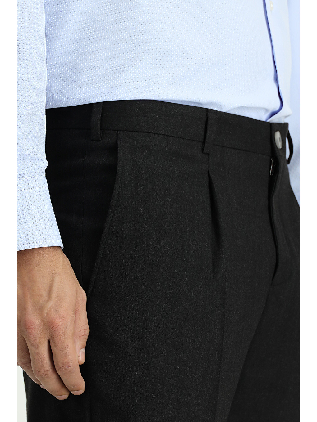 Antrasit Slim Fit Dar Kesim Elastanlı Pileli Klasik Kumaş Pantolon-2